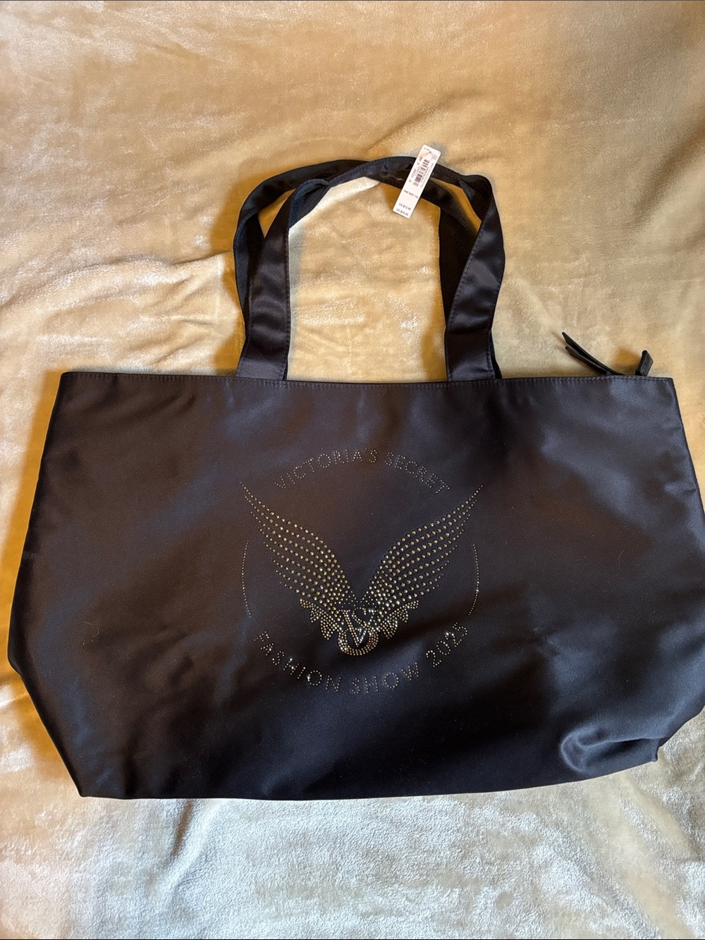 Victoria's Secret Black Satin Tote with Studded Wing Logo
